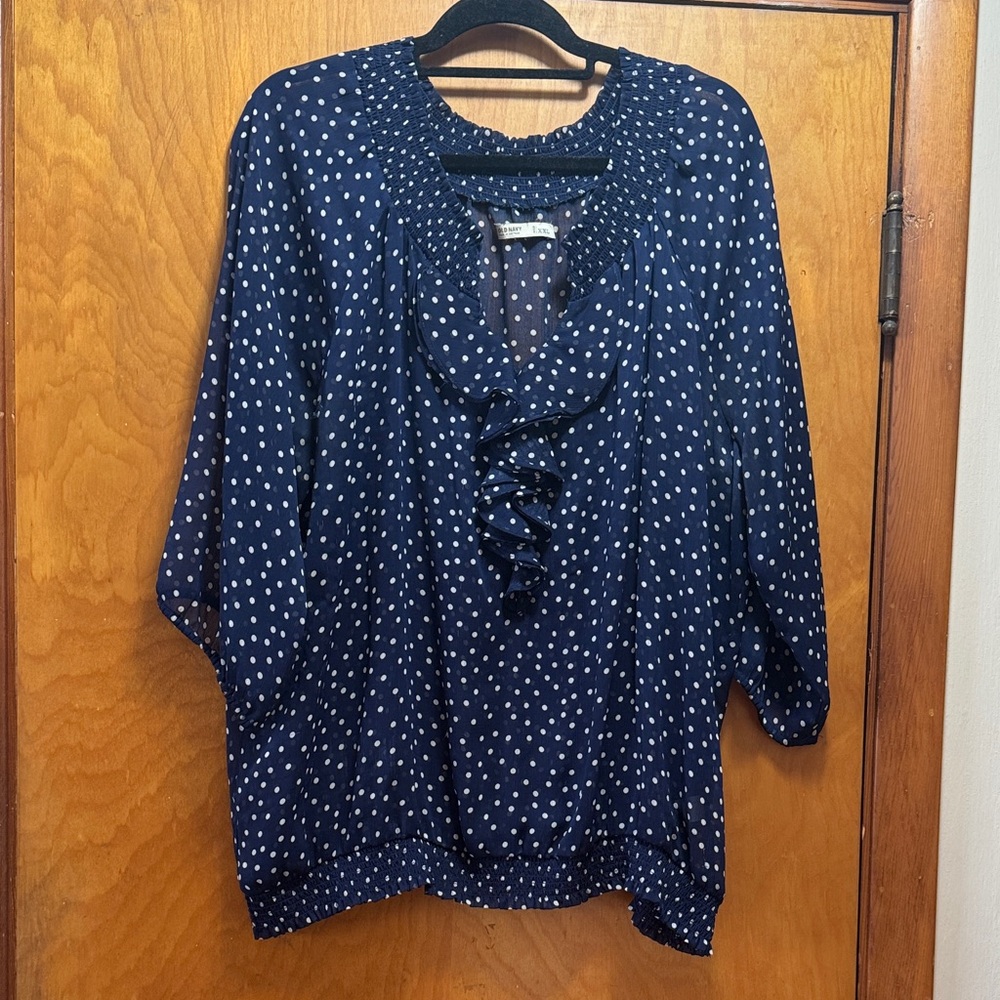 Old Navy Navy Blue Polka Dot Blouse